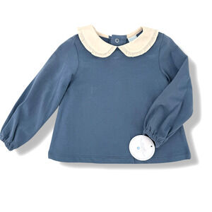Edgehill Collection Peter Pan Collar Blue Cream Top Baby Girl Size 18 Months
